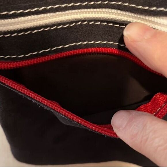 Amica Italian Suede Crossbody Body Black with Multi colored Zippers NWOT - Picture 5 of 8